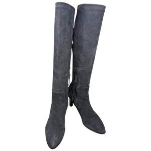 Aquatalia Rhumba Anthracite Suede Stretch Heeled Tall Boots